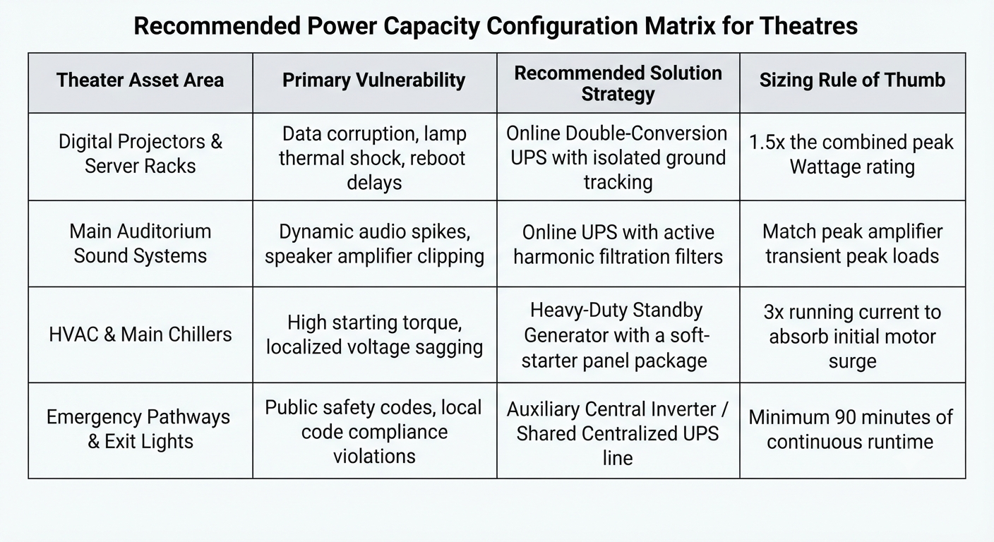 Recommended Power Capacity Configuration Matrix for Theatres